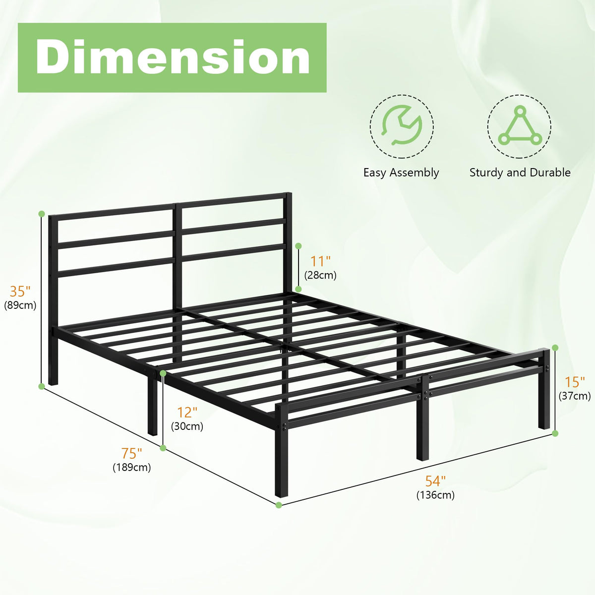12 Inch Full Size Bed Frame with Headboard and Footboard L99260