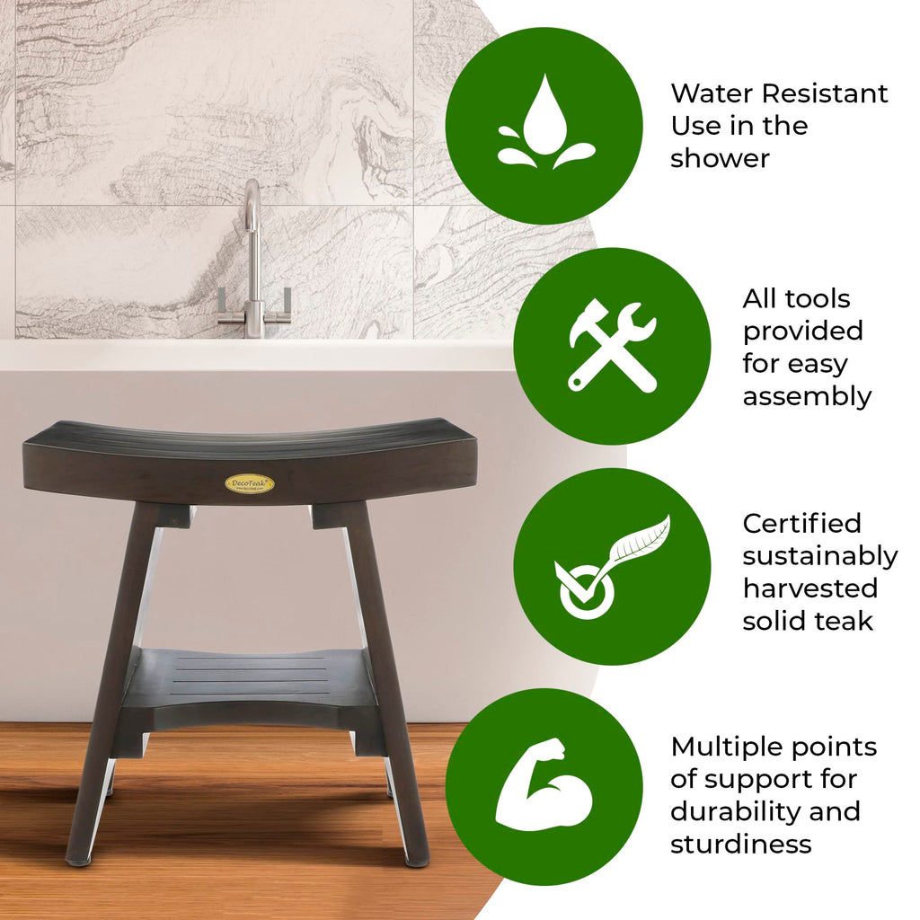 18" Solid Teak Shower Bench with Adjustable Feet D763
