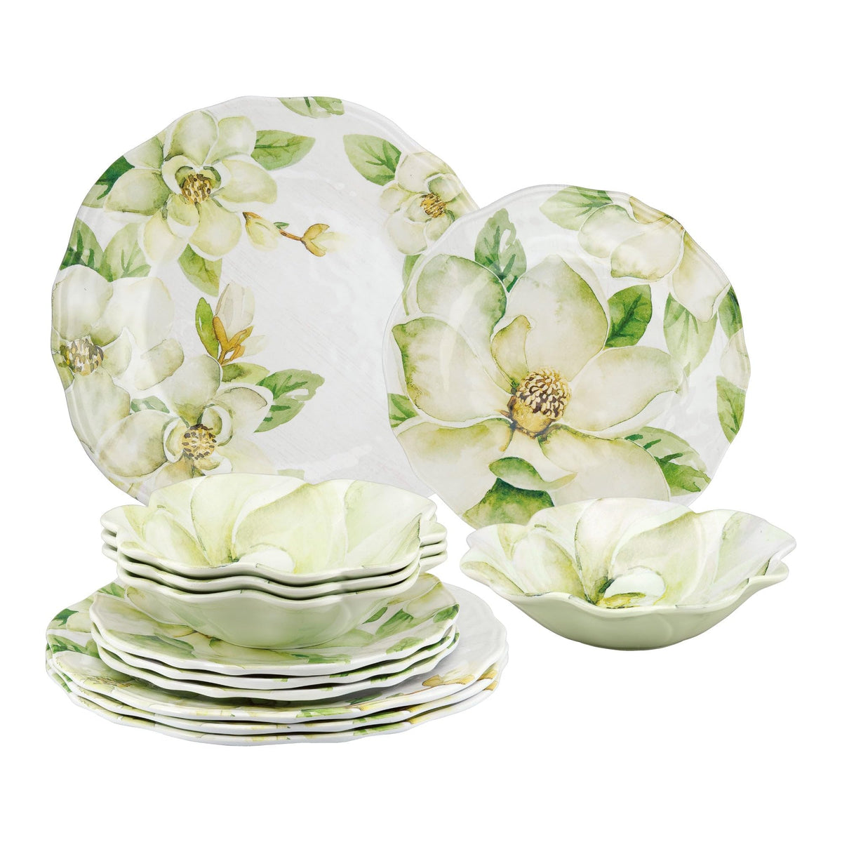 12 Piece Green Melamine Dinnerware Set H703