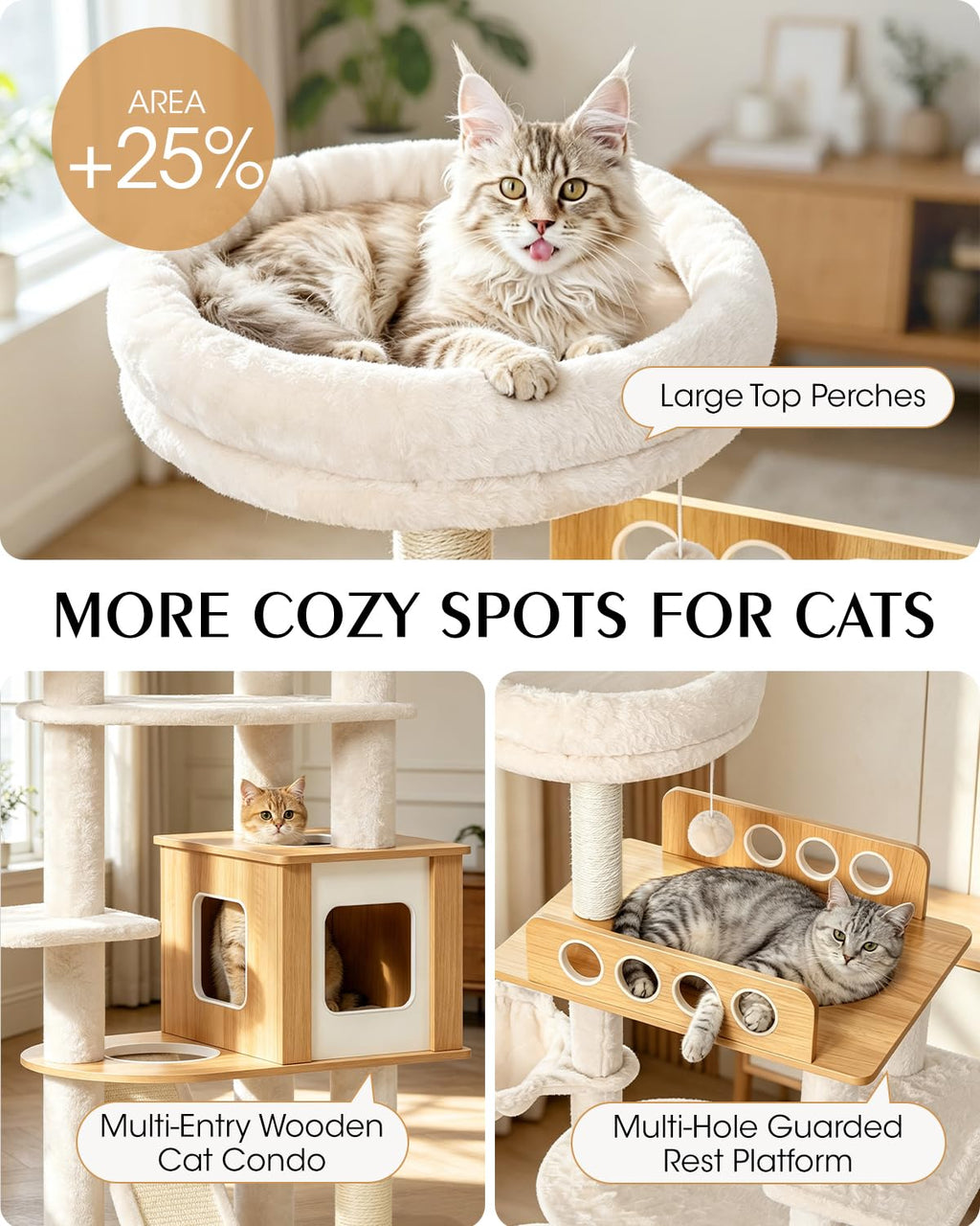70" Wood Cat Tree for Large Cats Y646