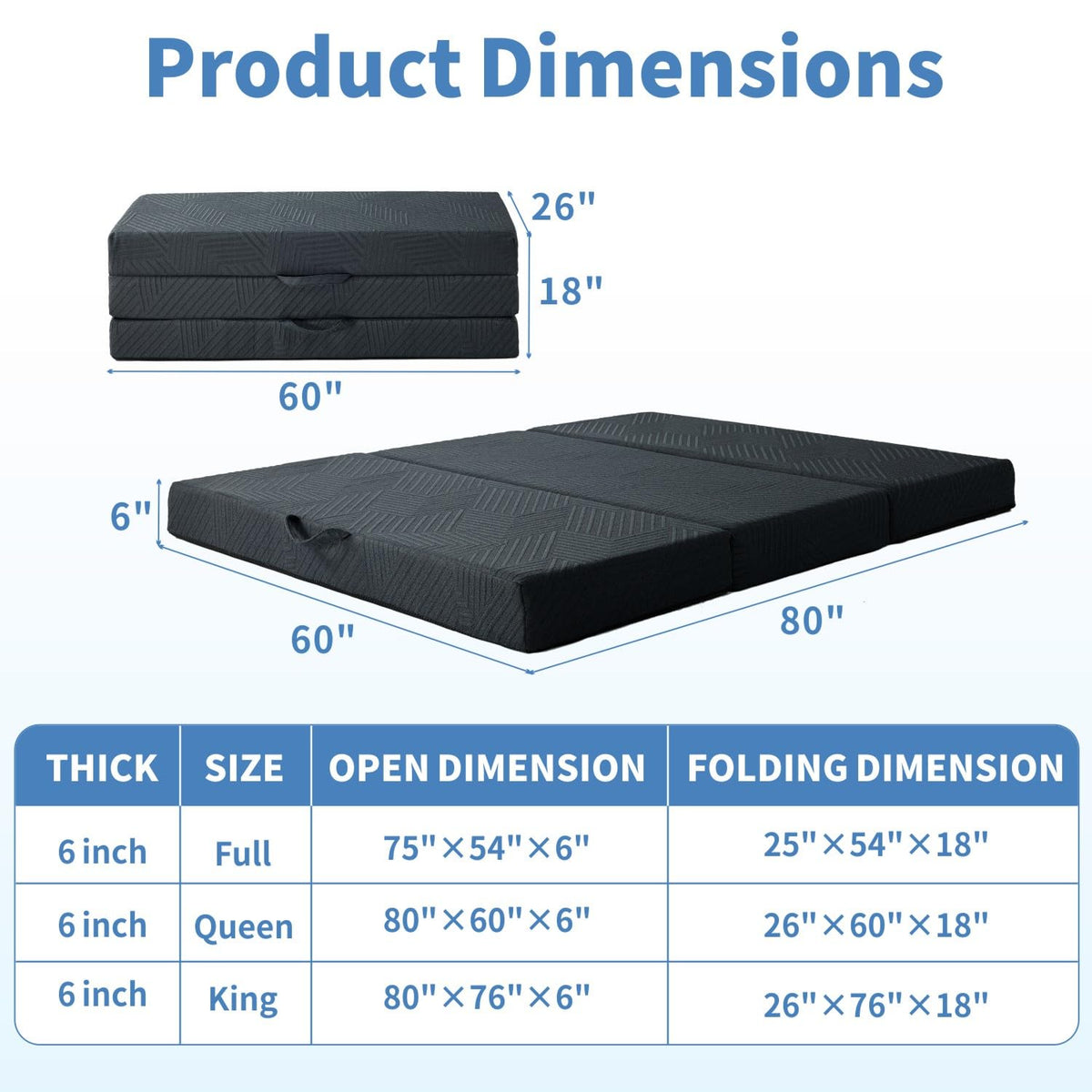 6 Inch Foldable Memory Foam Mattress Queen Size I829529