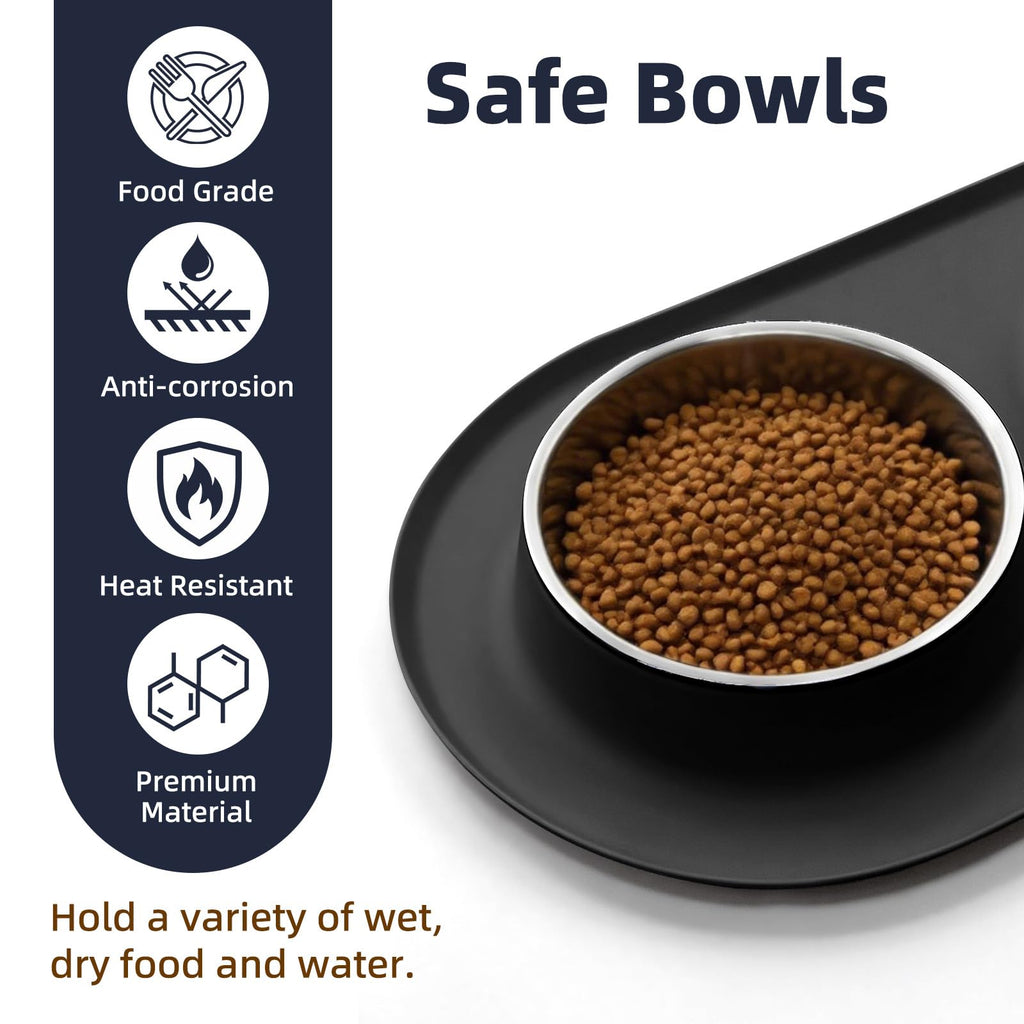 Stainless Steel Cat Food Bowls with Non-Slip Mat, 1.5 Cups Each E43285