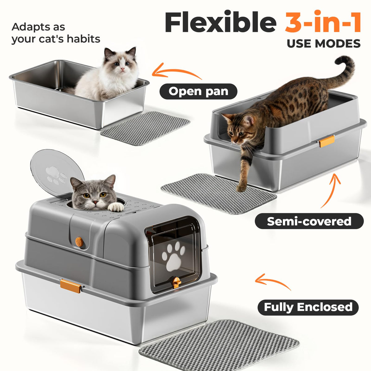 Non-Stick Stainless Steel Cat Litter Box with Lid H738