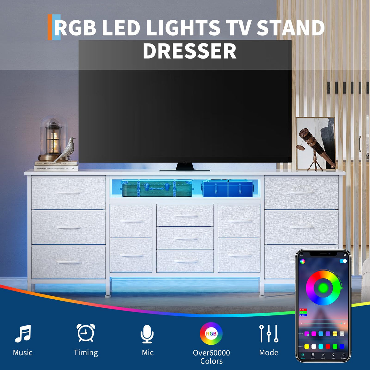 White 70 Inch 13 Drawer TV Stand F616677