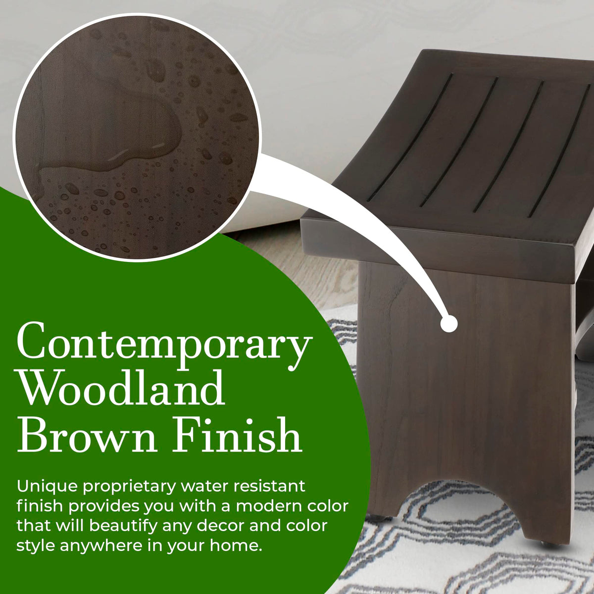 18" Solid Teak Shower Bench with Adjustable Feet D763