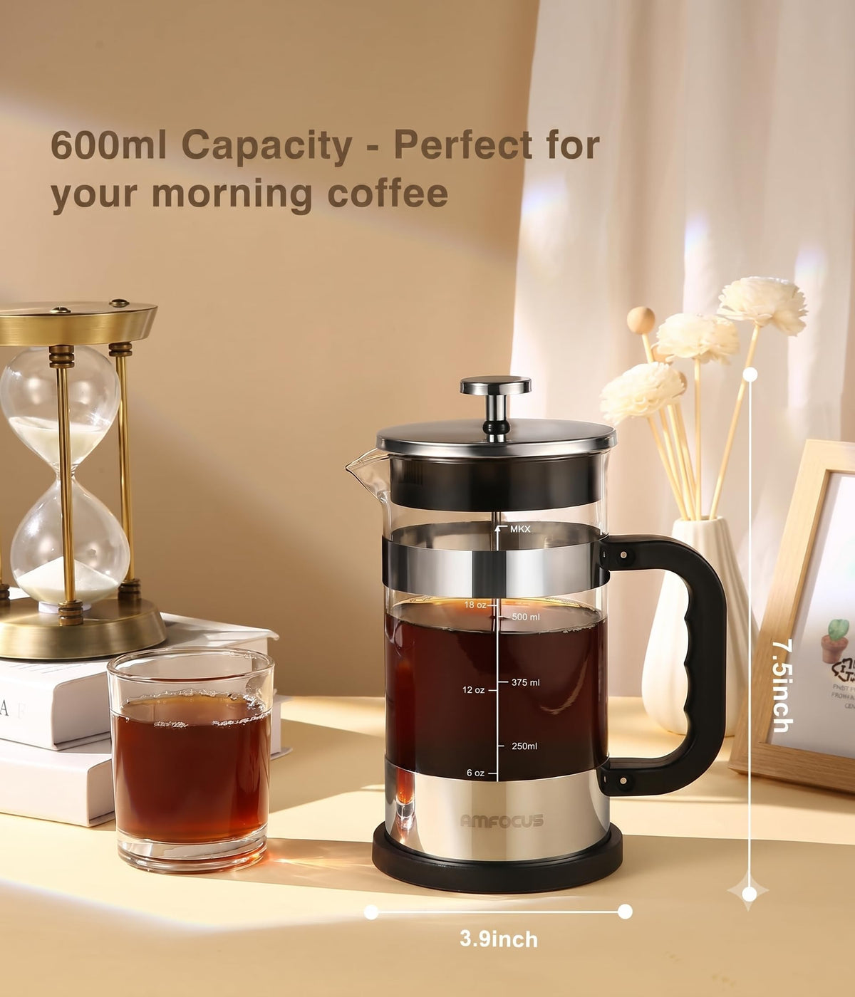 French Press Coffee Maker 21 oz Borosilicate Glass L20502