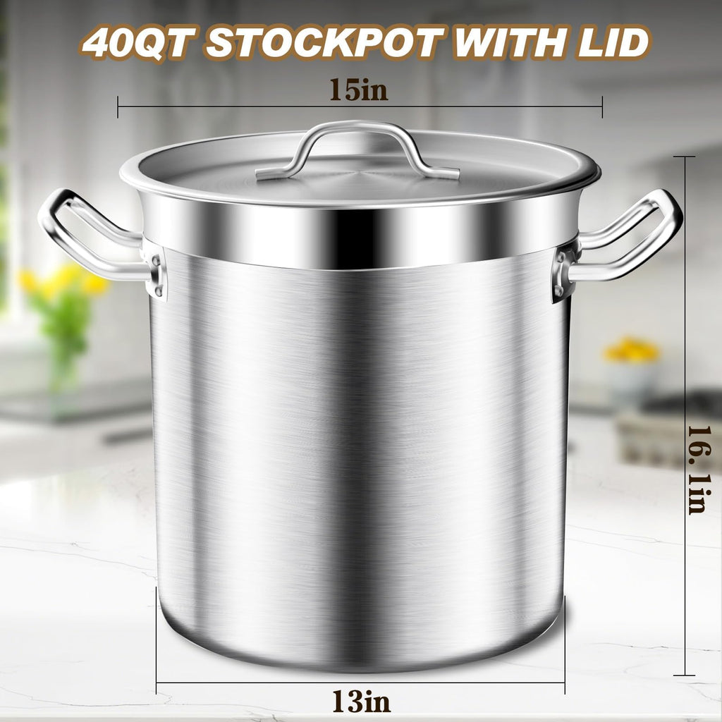 40QT Stainless Steel Stockpot with Lid P753