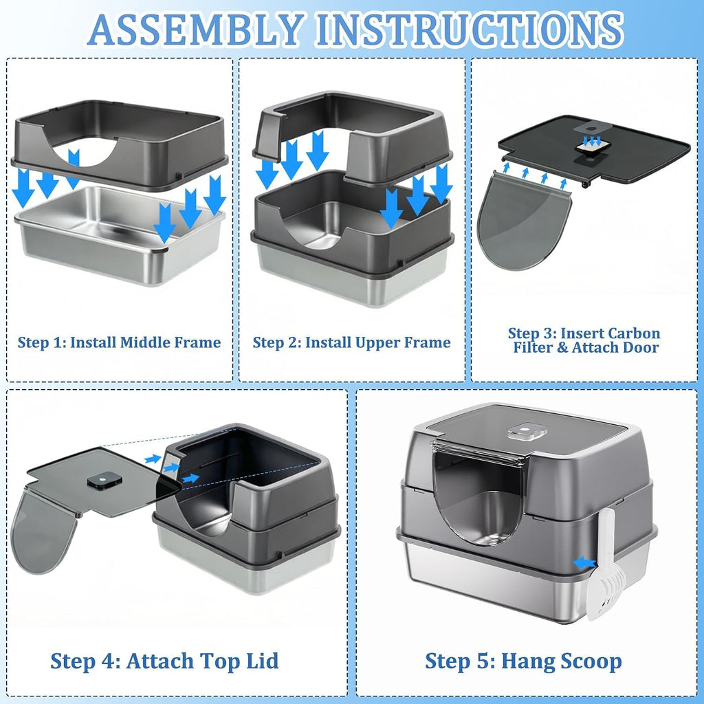 Fully Enclosed Stainless Steel Cat Litter Box A75505