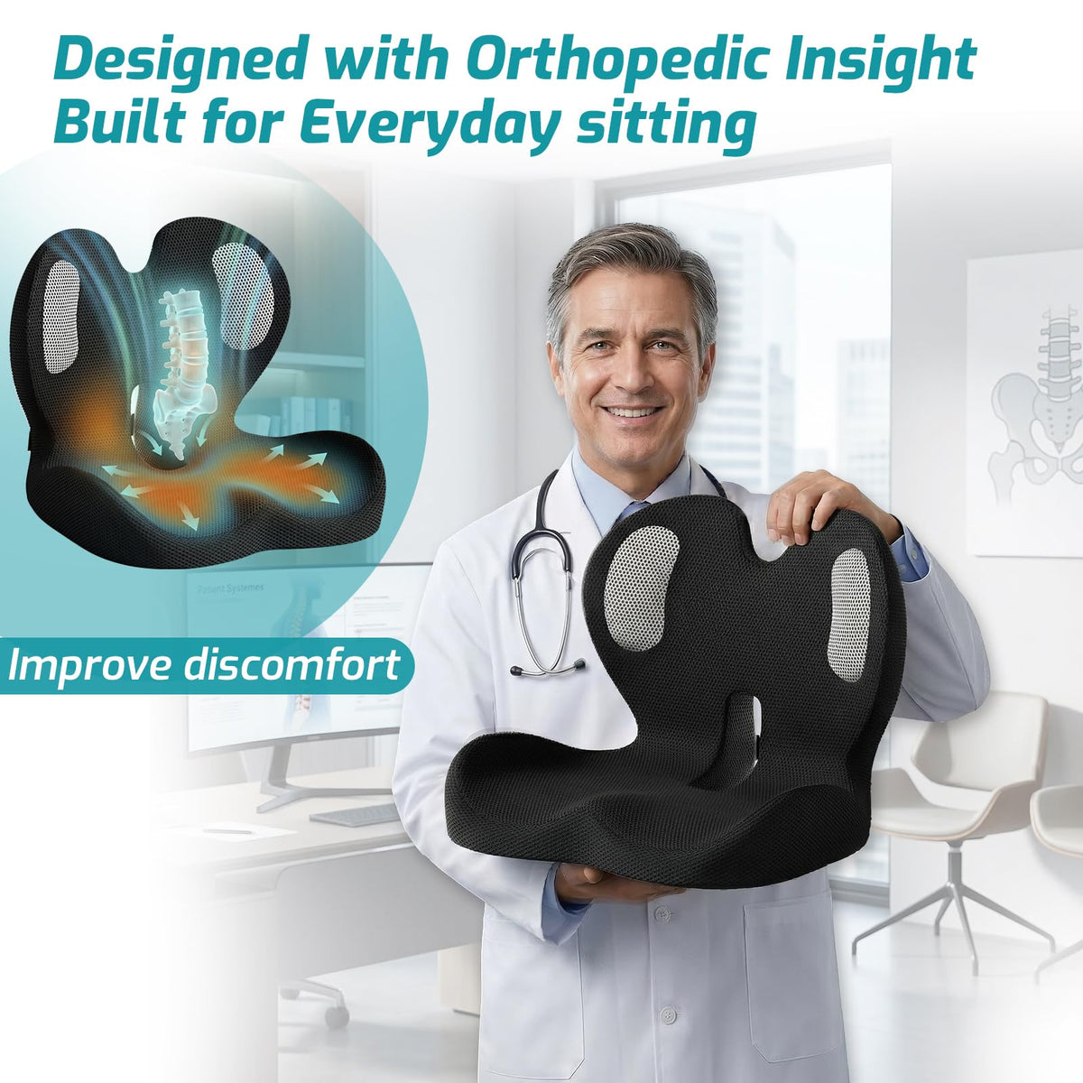 Ergonomic Seat Cushion & Lumbar Support Pillow B782352