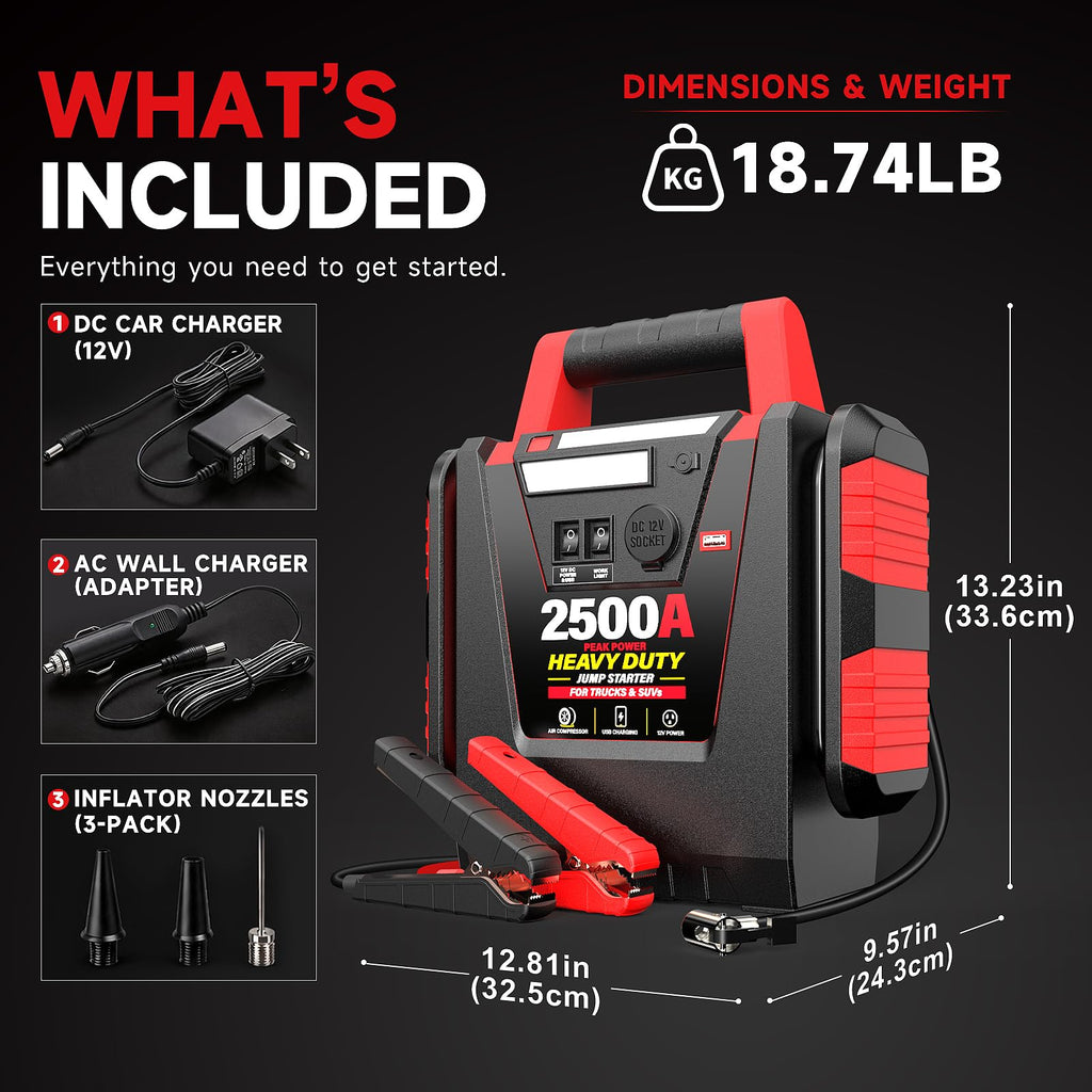 12V Portable Car Jump Starter with Air Compressor and Work Light L8277