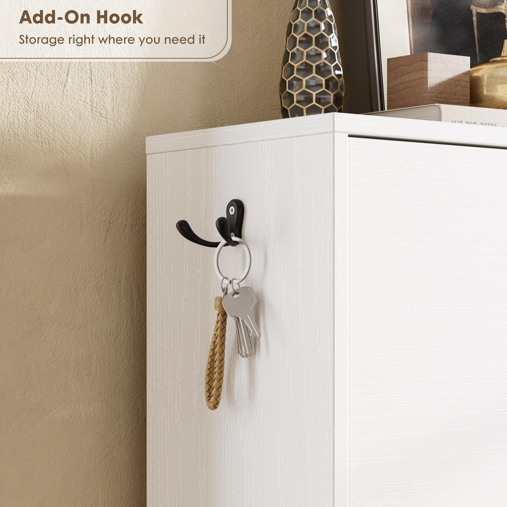 White 3 Flip Drawers Narrow Shoe Storage Cabinet K9918