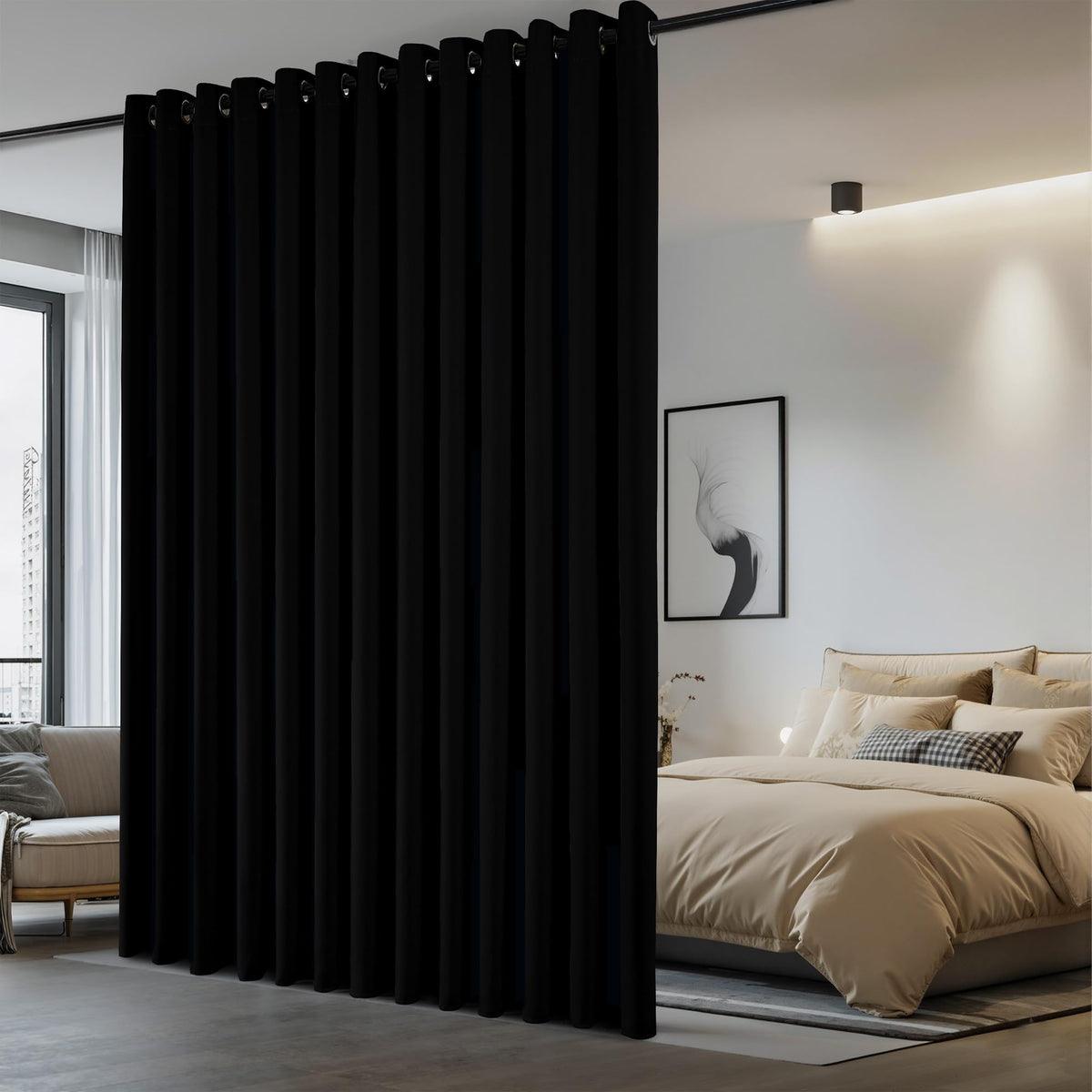 Black Room Divider Curtain 7' x 8.3' 1 Panel Y1810