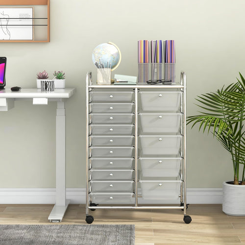 15 Drawer Rolling Storage Cart with Metal Frame W520444