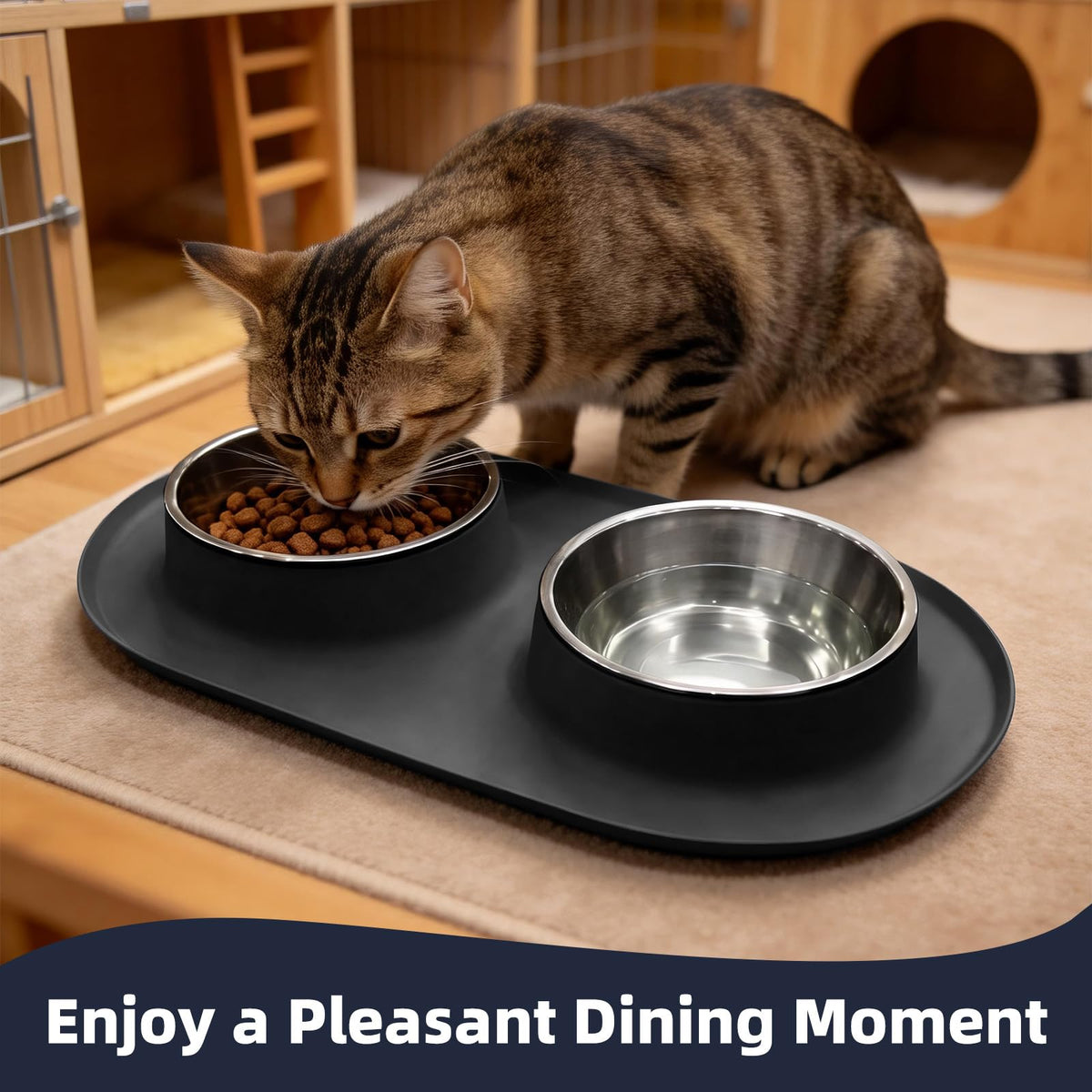 Stainless Steel Cat Food Bowls with Non-Slip Mat, 1.5 Cups Each E43285