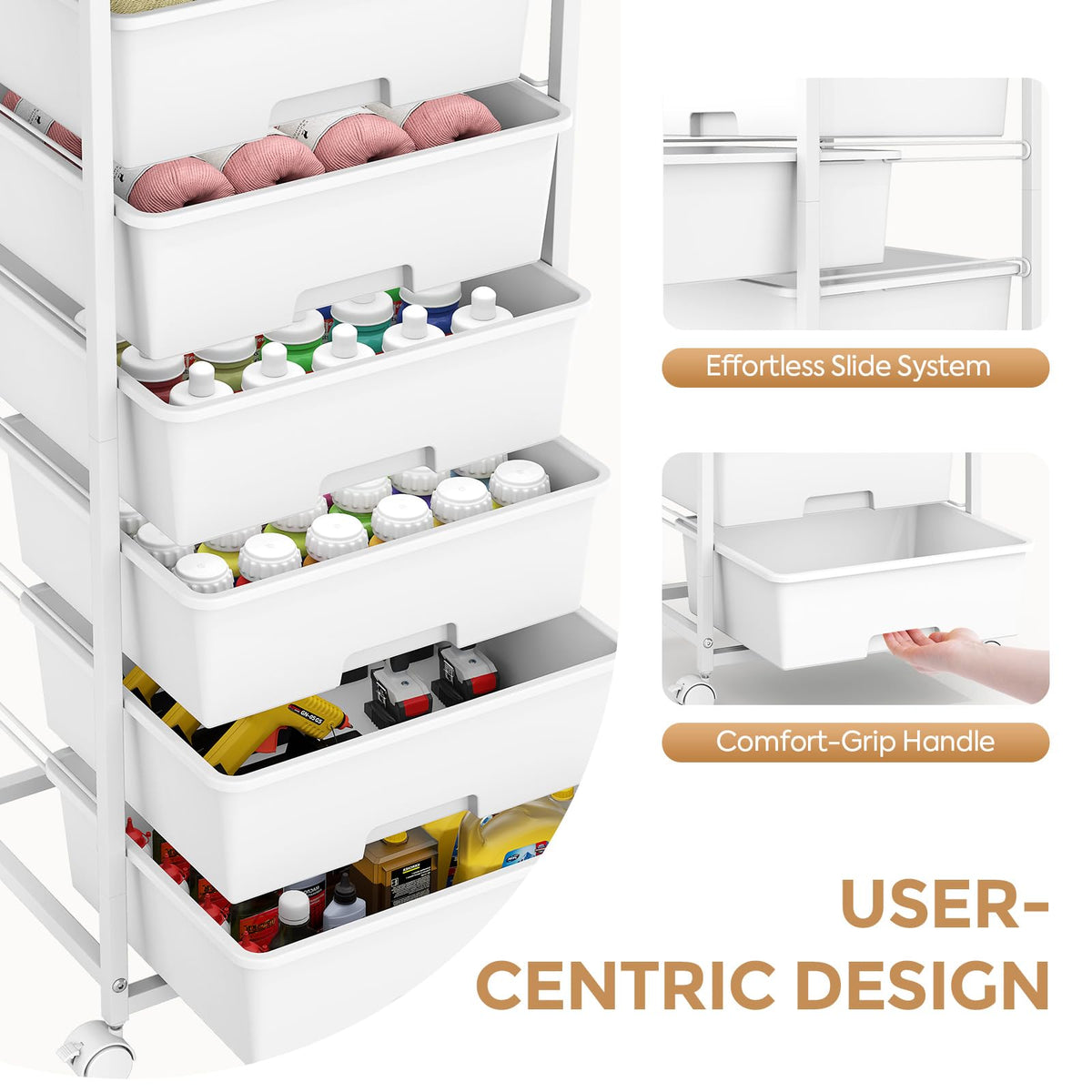 6 Drawer Rolling Storage Cart with Wooden Top and Wheels D2454