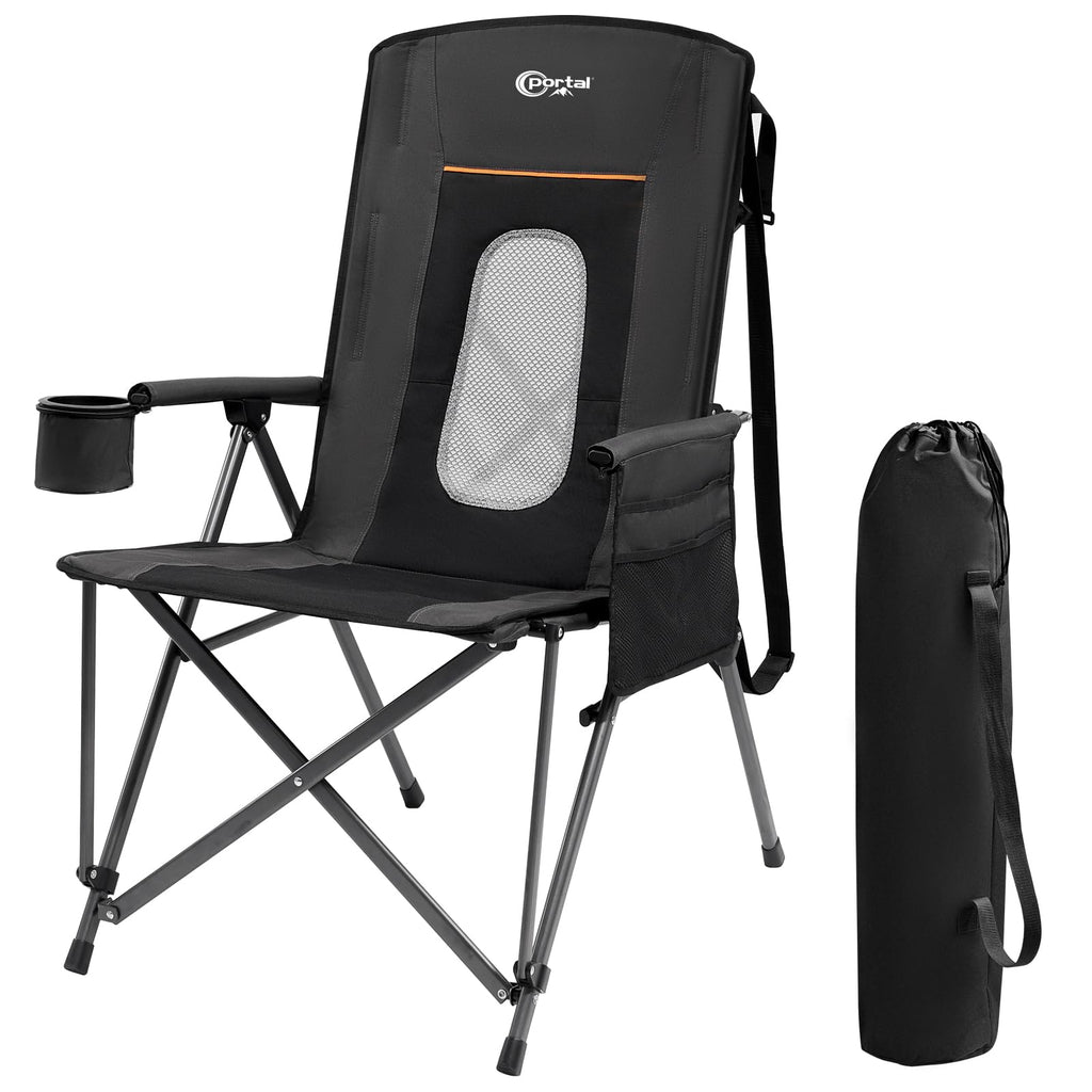 Oversized Folding Camping Chair with Cup Holder Black J90673
