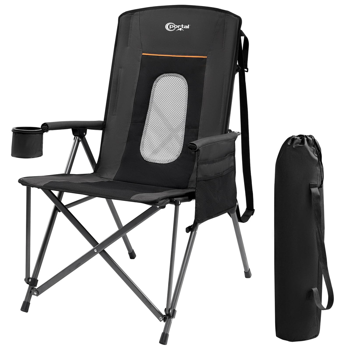 Oversized Folding Camping Chair with Cup Holder Black J90673