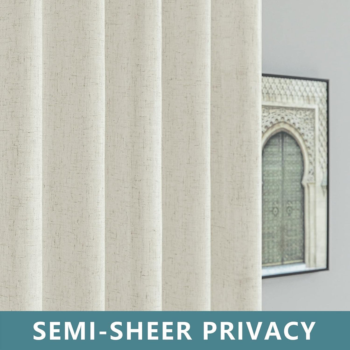 78 Inch Sheer Linen Curtains, 52" W x 78" L 2 Panels Set, Cream E717