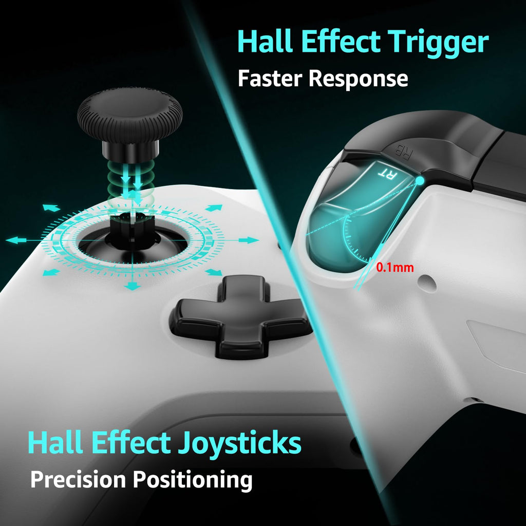 Wired Gamepad with Hall Effect Joysticks Turbo Dual Vibration 3.5mm Headphone Jack White 7.2ft R4863