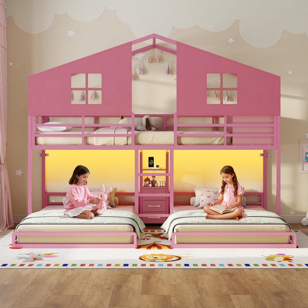 Triple Bunk Bed Twin Over Twin with Storage O95500