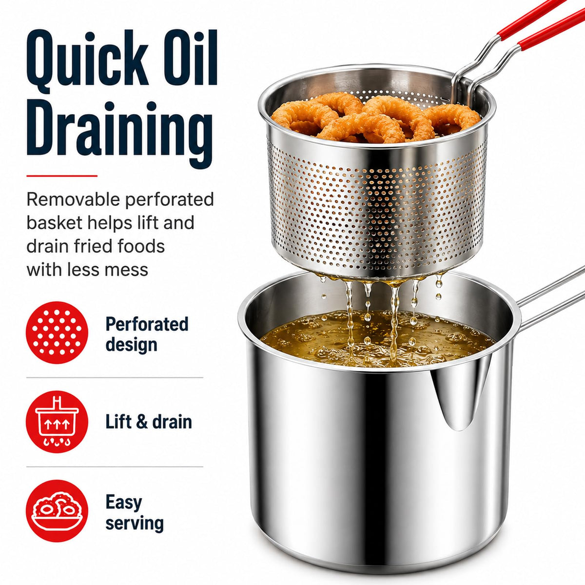Stainless Steel 3 Piece Deep Fryer Set D42344