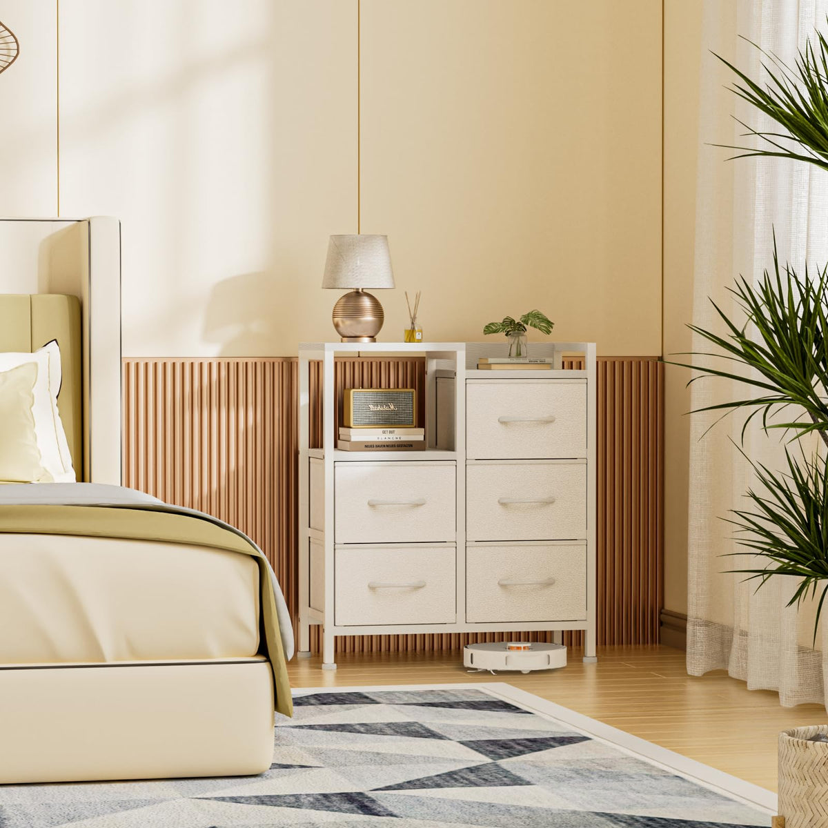 White 4 Drawer Dresser with 5 Storage Bins O68613