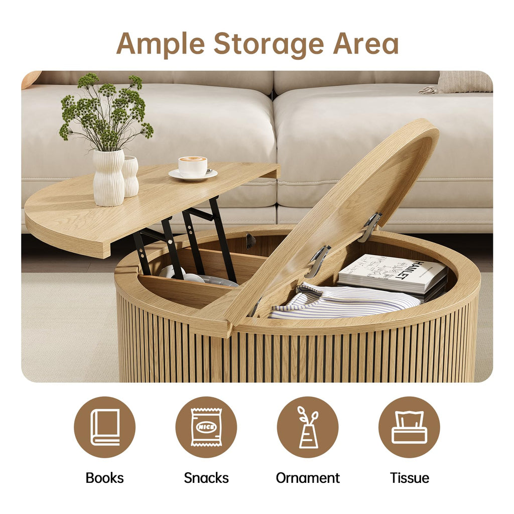 Round Lift Top Coffee Table with Storage J257406