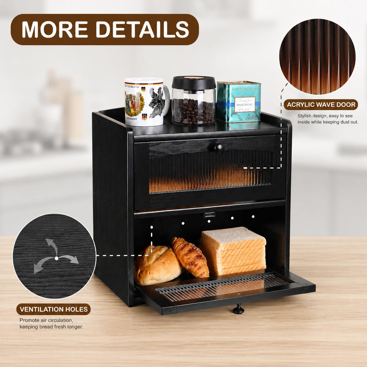 Wooden 2-Tier Bread Box with Window Y743