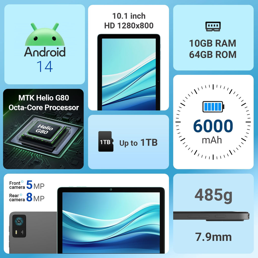 10.1" Android Tablet with Octa-core Processor 10GB RAM 64 GB ROM G669943