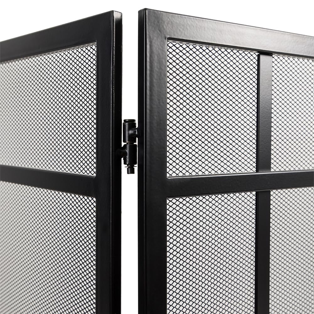 Black 3-Panel Steel Mesh Trifold Fireplace Screen J5710