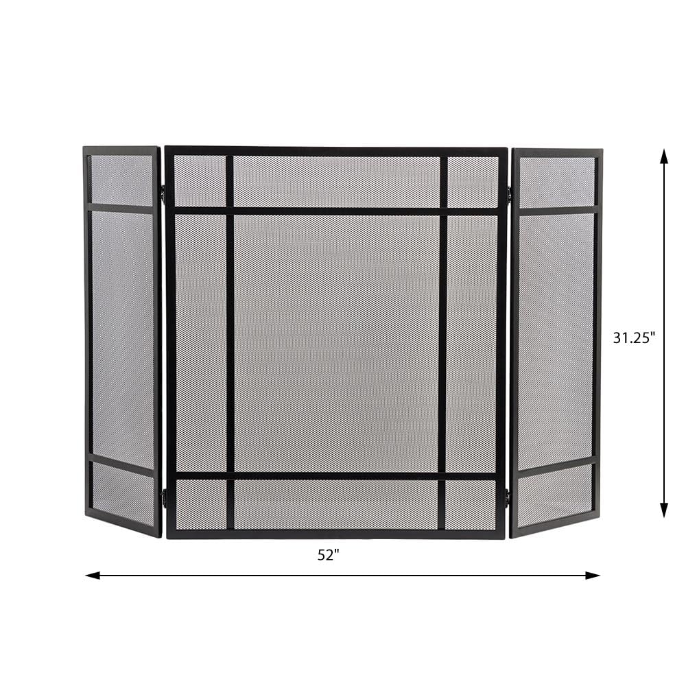 Black 3-Panel Steel Mesh Trifold Fireplace Screen J5710