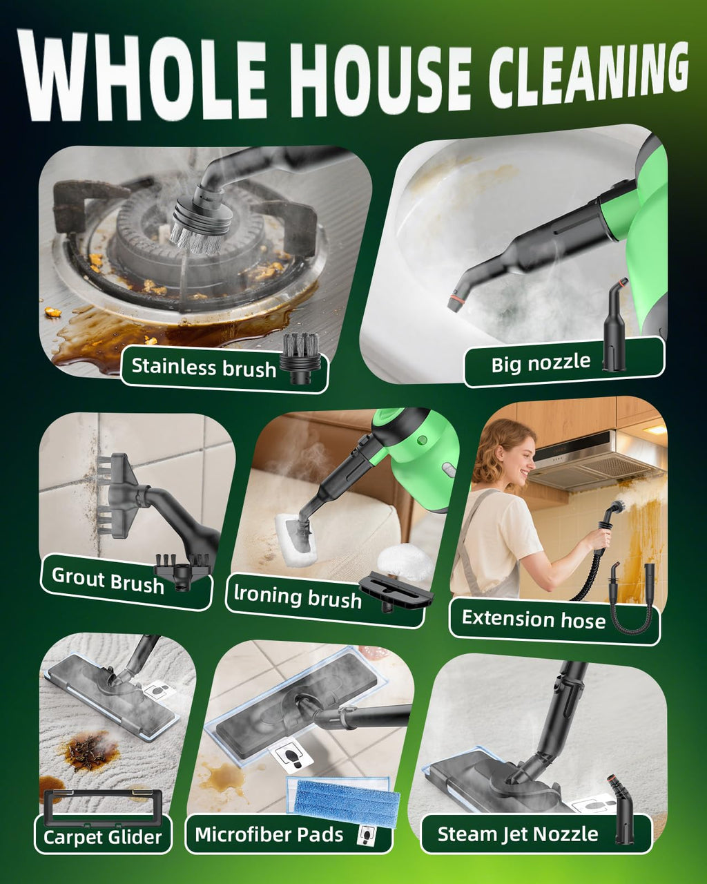 1400W 12-in-1 Steam Mop with Detachable Handheld Steam Cleaner B56168