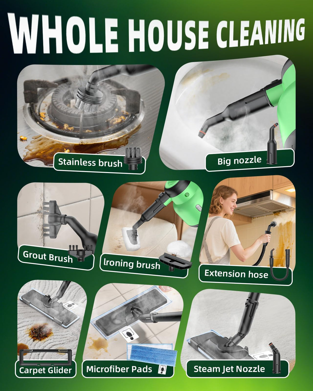 1400W 12-in-1 Steam Mop with Detachable Handheld Steam Cleaner B56168