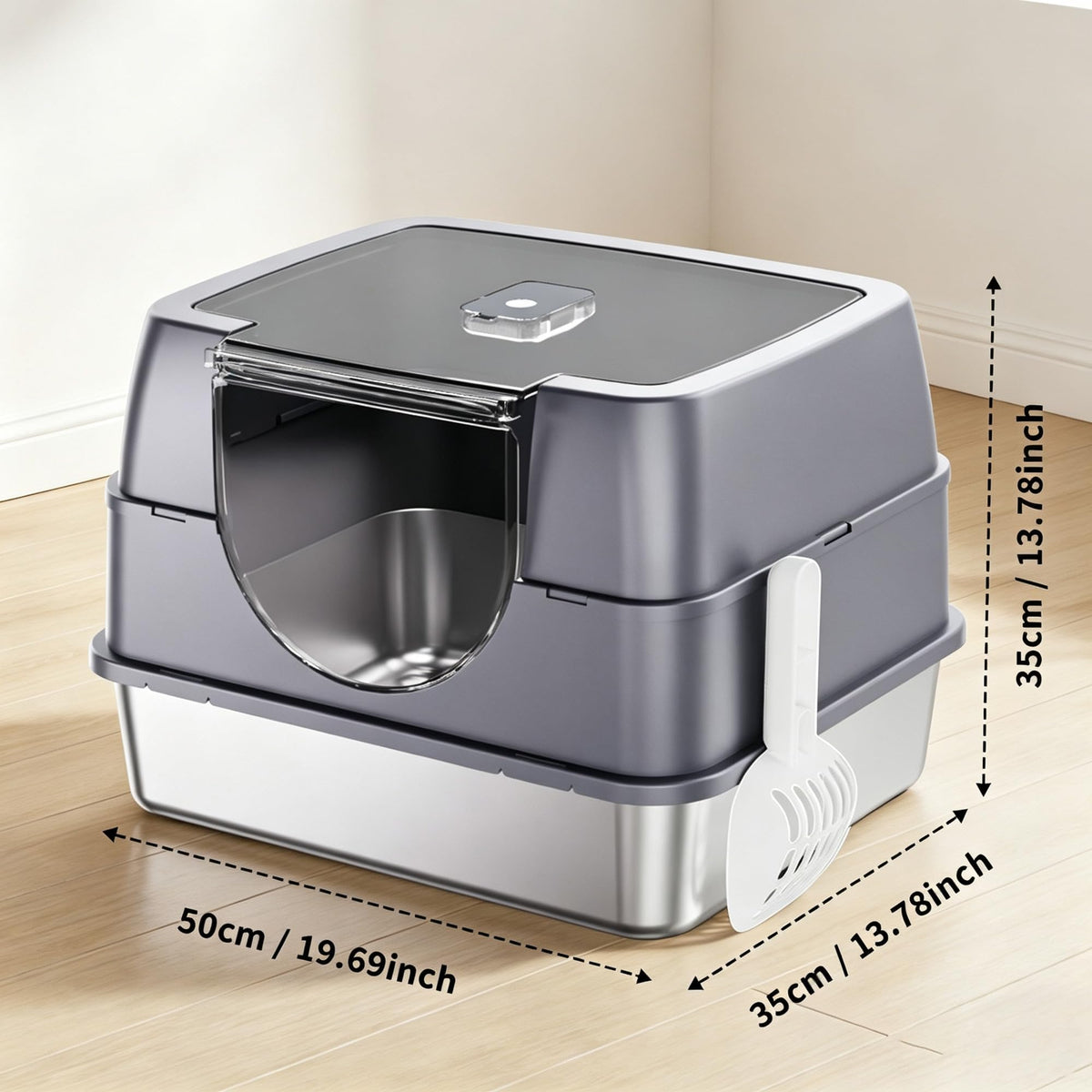 Fully Enclosed Stainless Steel Cat Litter Box A75505