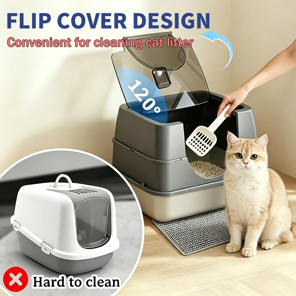 Fully Enclosed Stainless Steel Cat Litter Box A75505