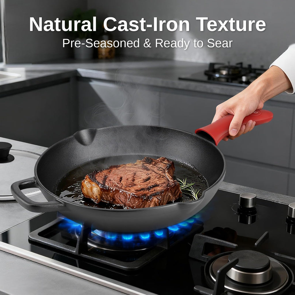 10 Inch Pre-Seasoned Cast Iron Skillet with Lid F680650