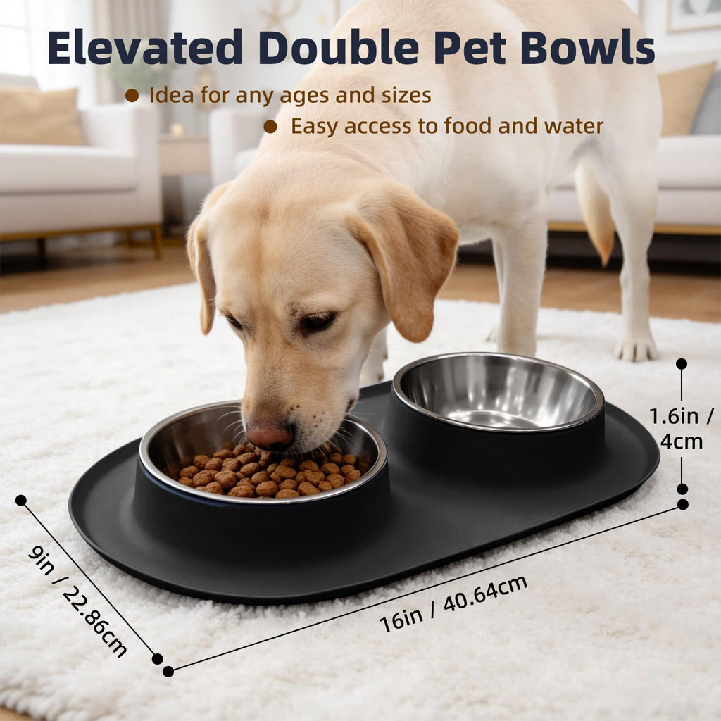 Stainless Steel Cat Food Bowls with Non-Slip Mat, 1.5 Cups Each E43285