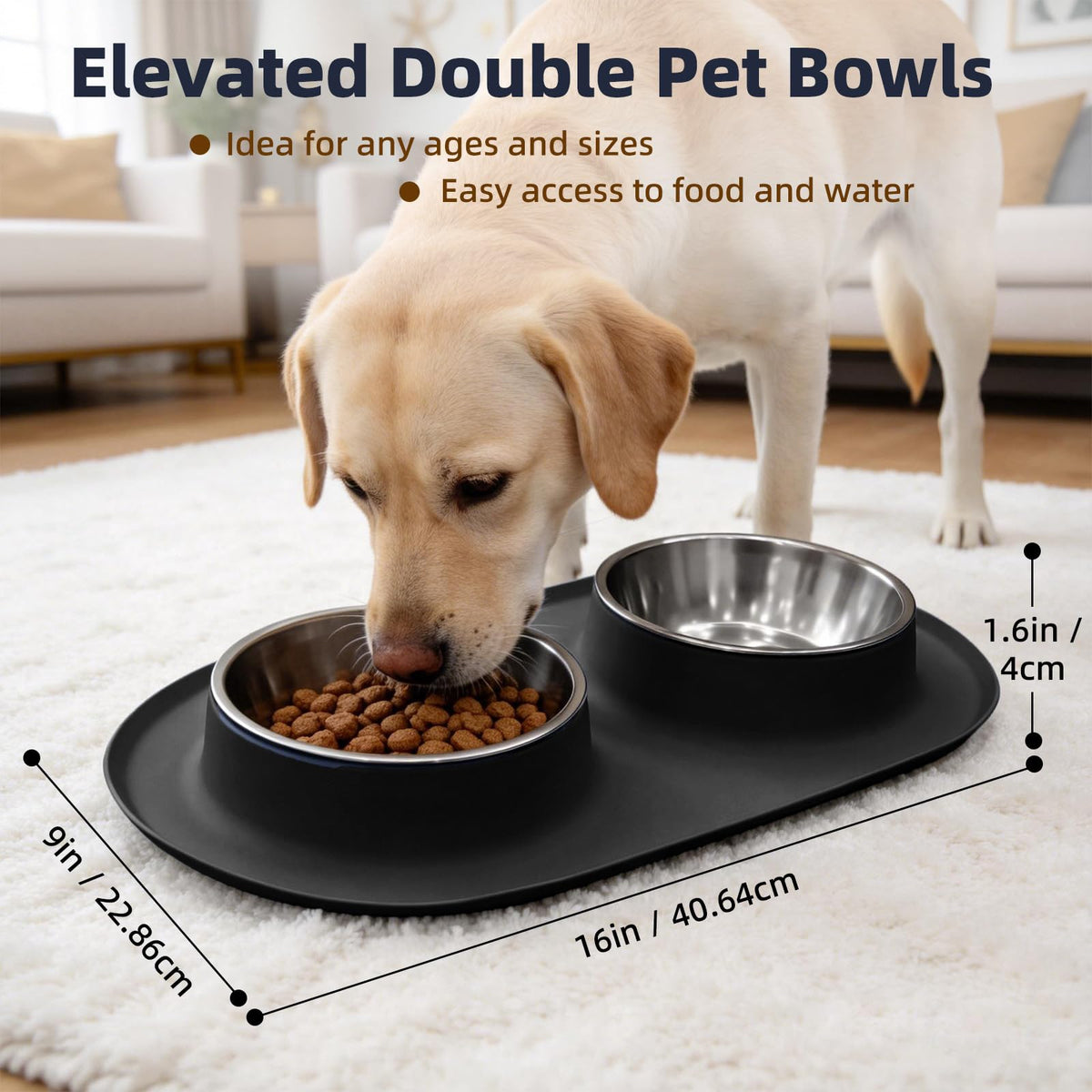 Stainless Steel Cat Food Bowls with Non-Slip Mat, 1.5 Cups Each E43285
