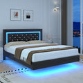 Black Full Floating Bed Frame with LED Lights and Tufted Headboard U208453