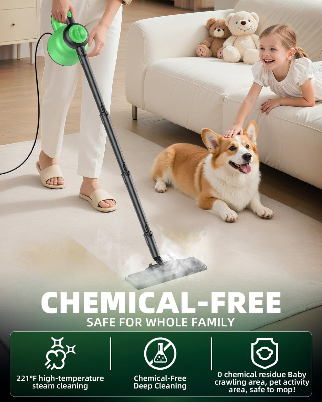 1400W 12-in-1 Steam Mop with Detachable Handheld Steam Cleaner B56168