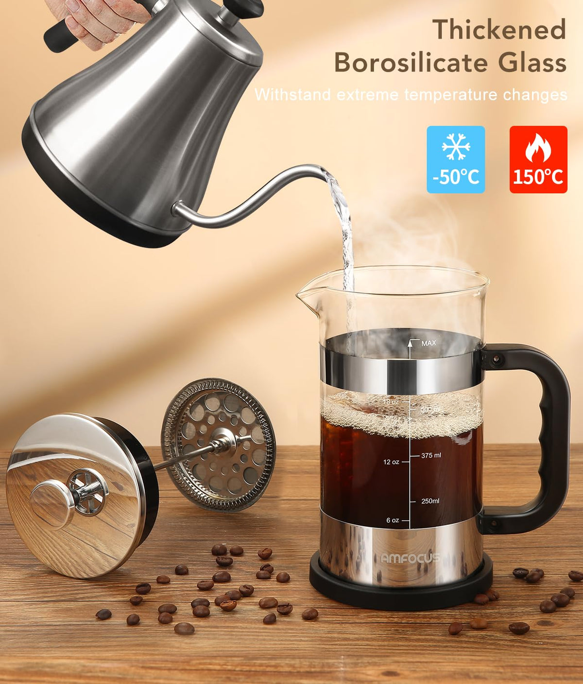 French Press Coffee Maker 21 oz Borosilicate Glass L20502
