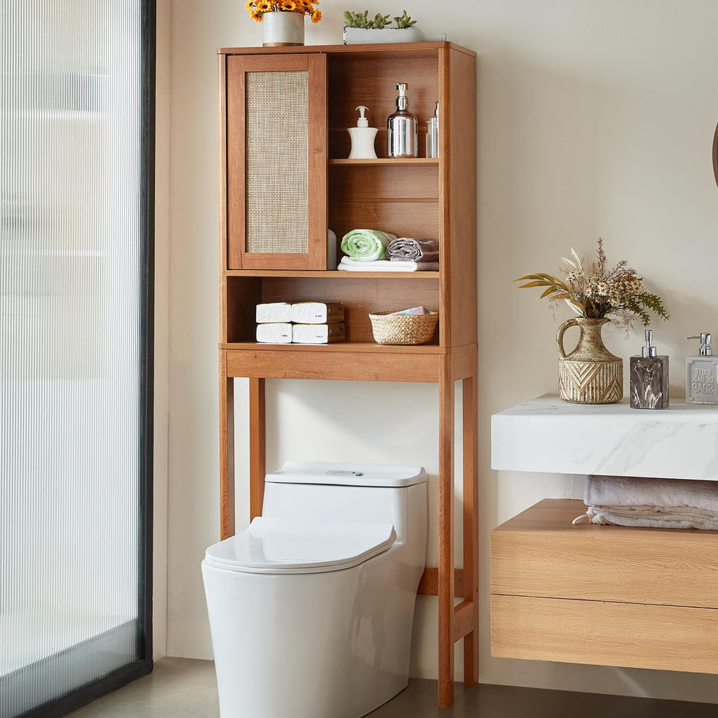 68" Over the Toilet Storage Cabinet with Rattan Sliding Door G2512