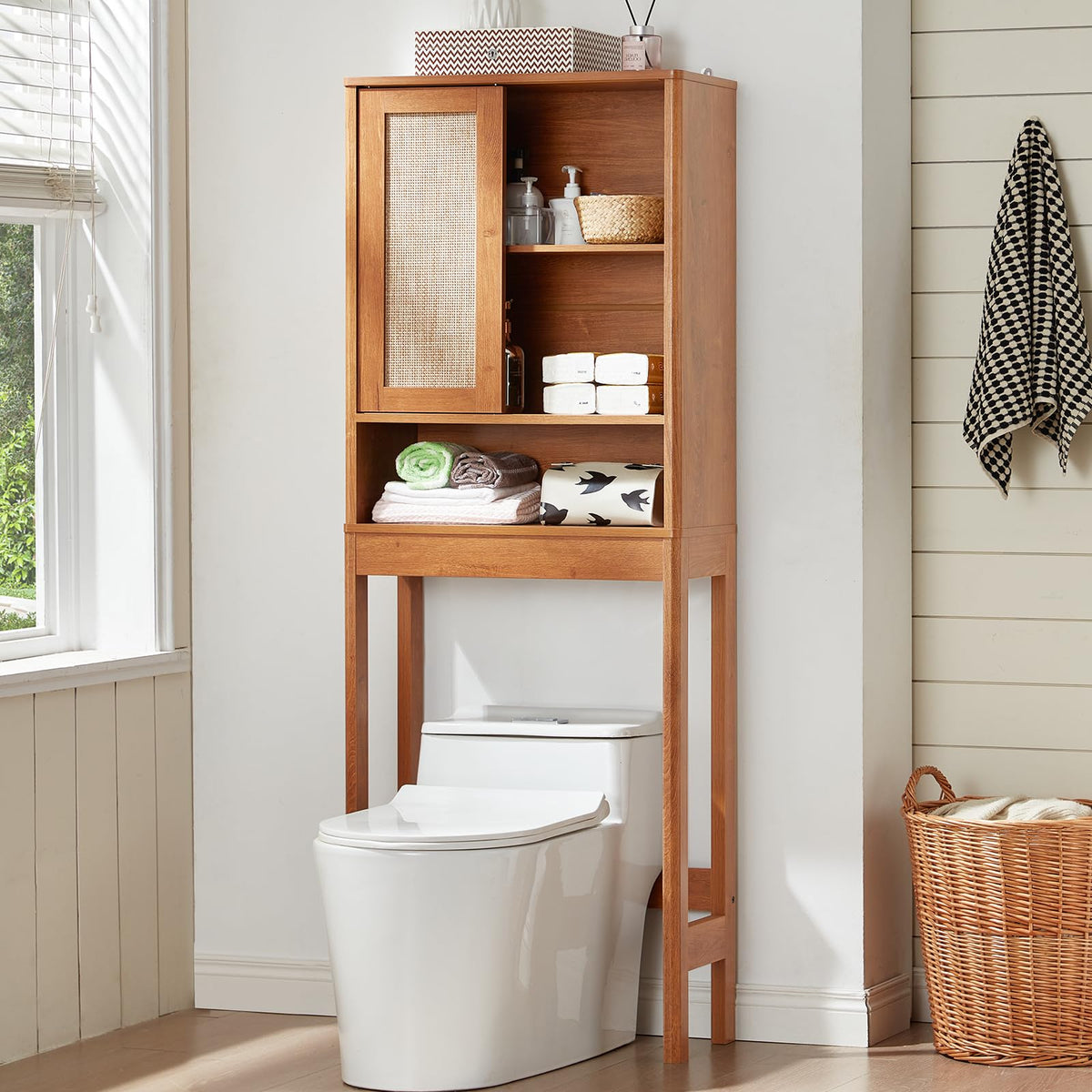 68" Over the Toilet Storage Cabinet with Rattan Sliding Door G2512