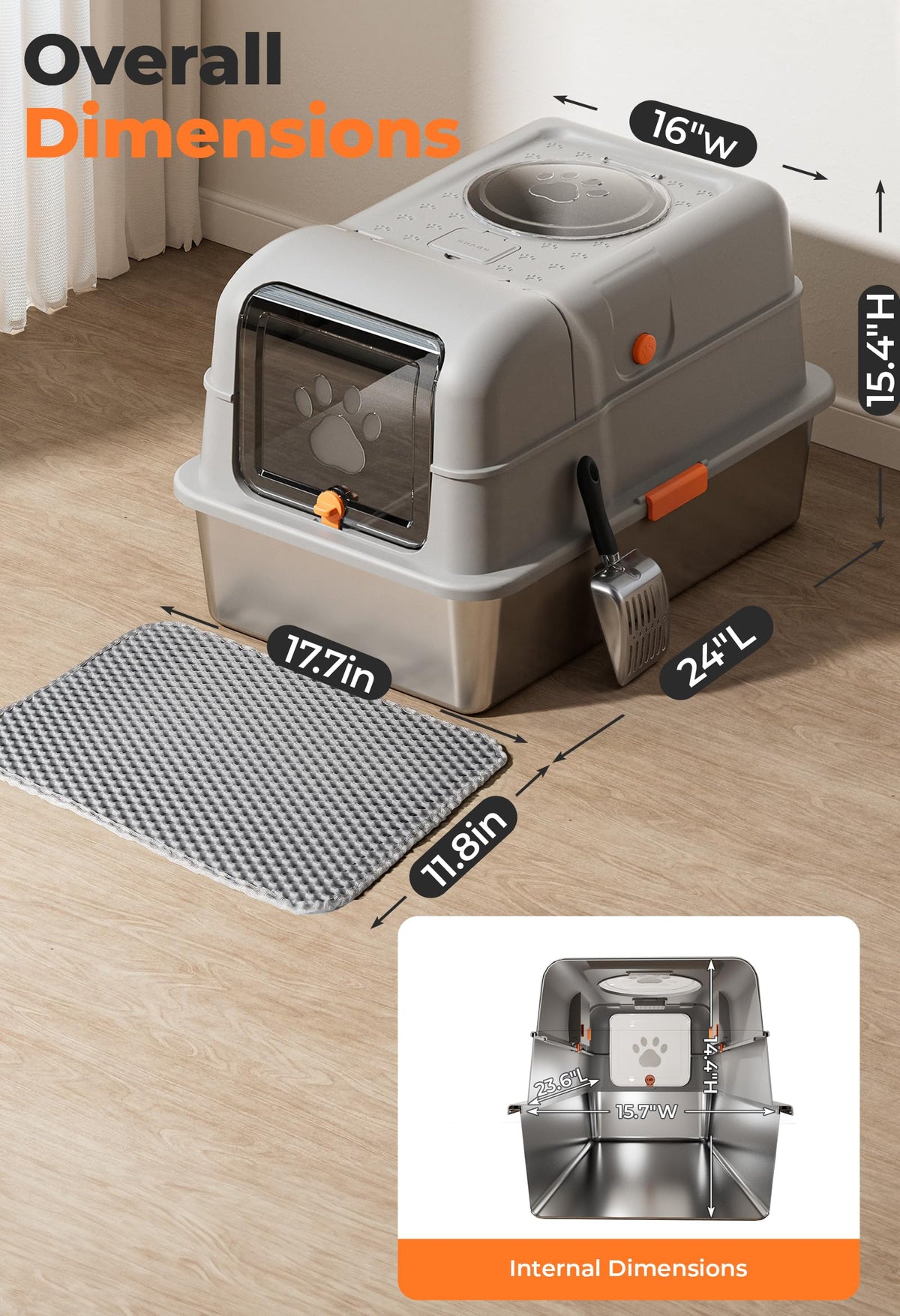 Non-Stick Stainless Steel Cat Litter Box with Lid H738
