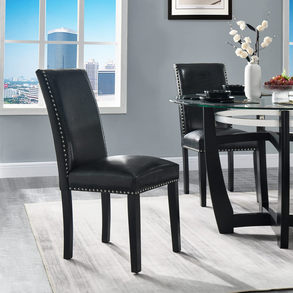 Black Faux Leather Dining Chairs Set of 4 with Wood Legs D686503