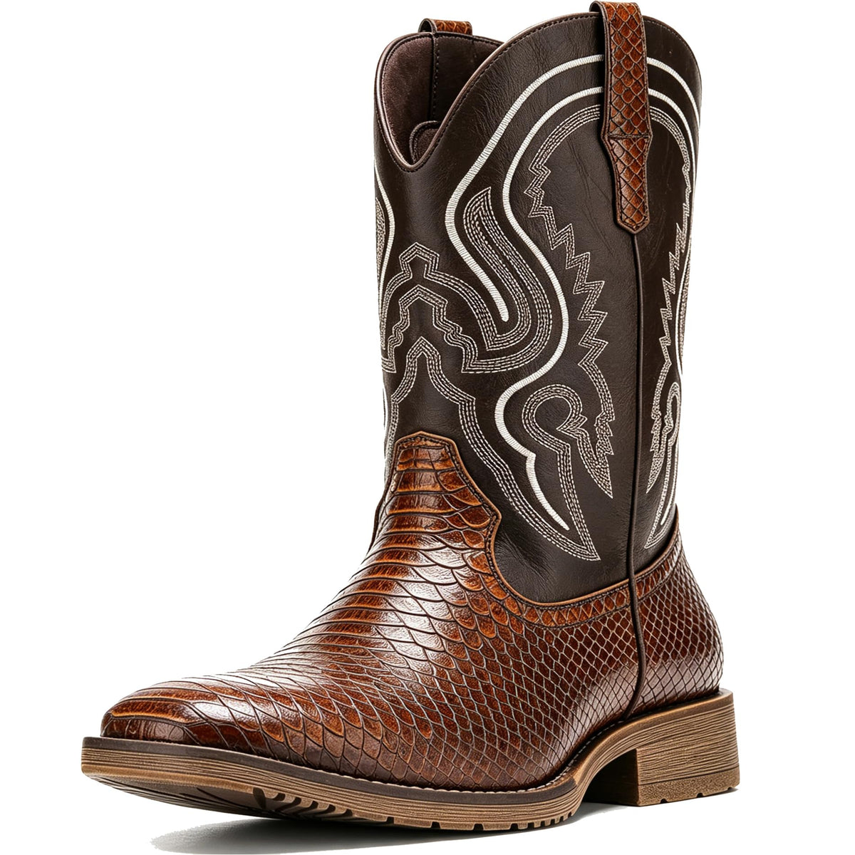 Faux Snake Skin Western Boots with Embroidery F541