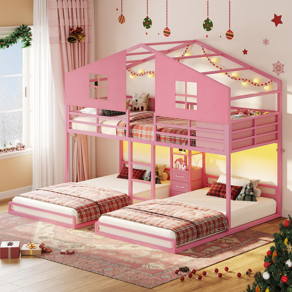 Triple Bunk Bed Twin Over Twin with Storage O95500