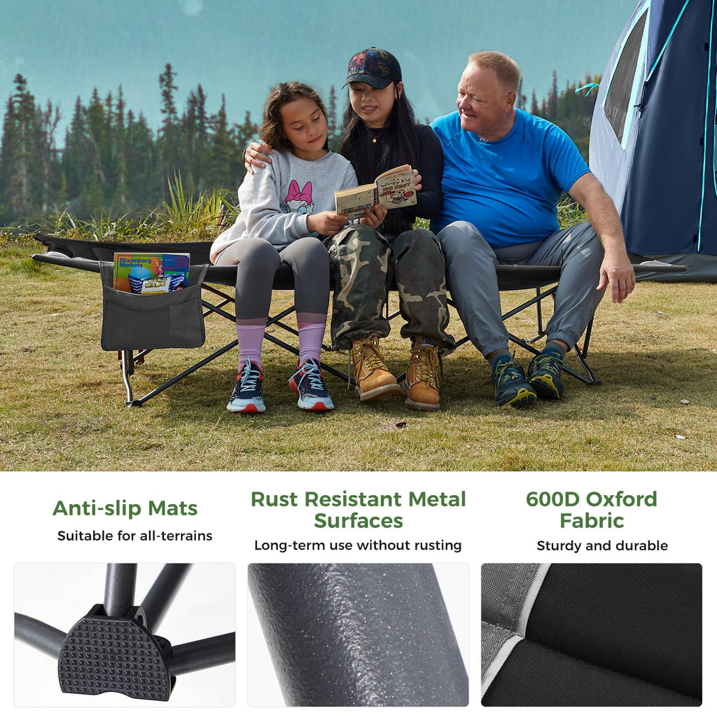Extra Wide Heavy Duty Oversized Sleeping Cot with Carry Bag Black K612