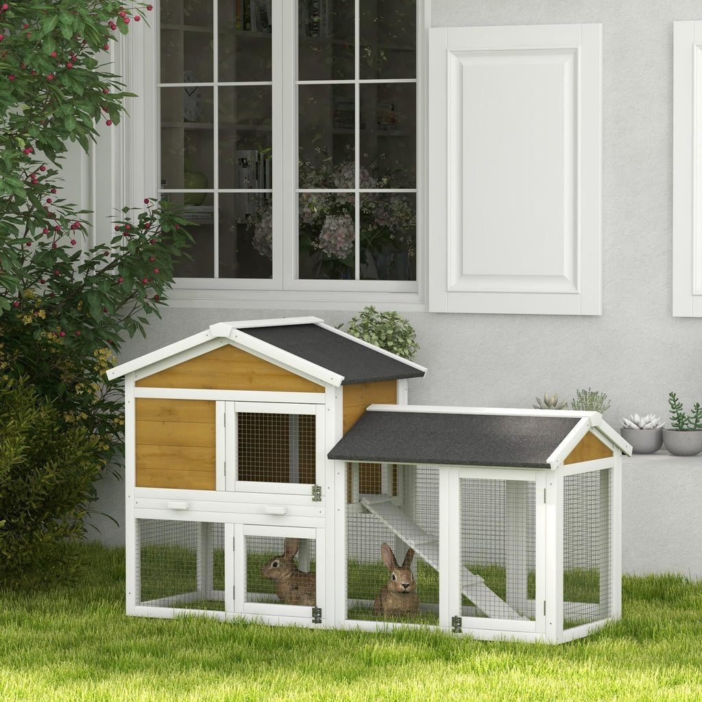 Outdoor Rabbit Hutch, 2-Tier with Ramp and Water-Resistant Roof F3346