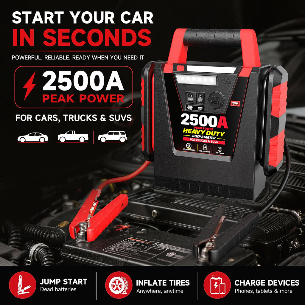 12V Portable Car Jump Starter with Air Compressor and Work Light L8277